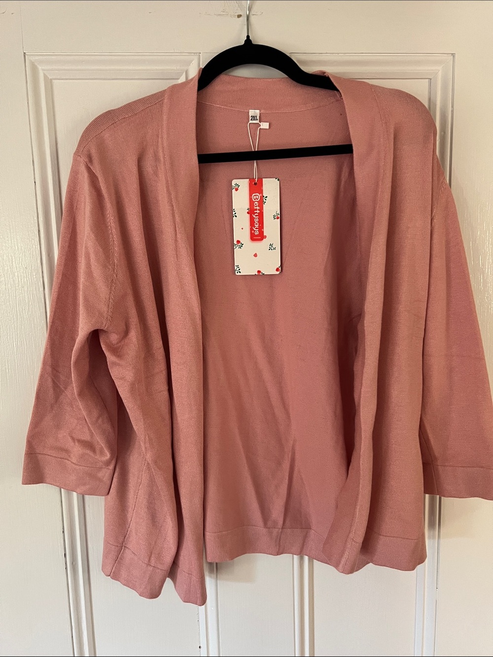 New Ballet Pink Betty Says Open-Front Pink Cardigan Sweater PTP = 24” L =25”